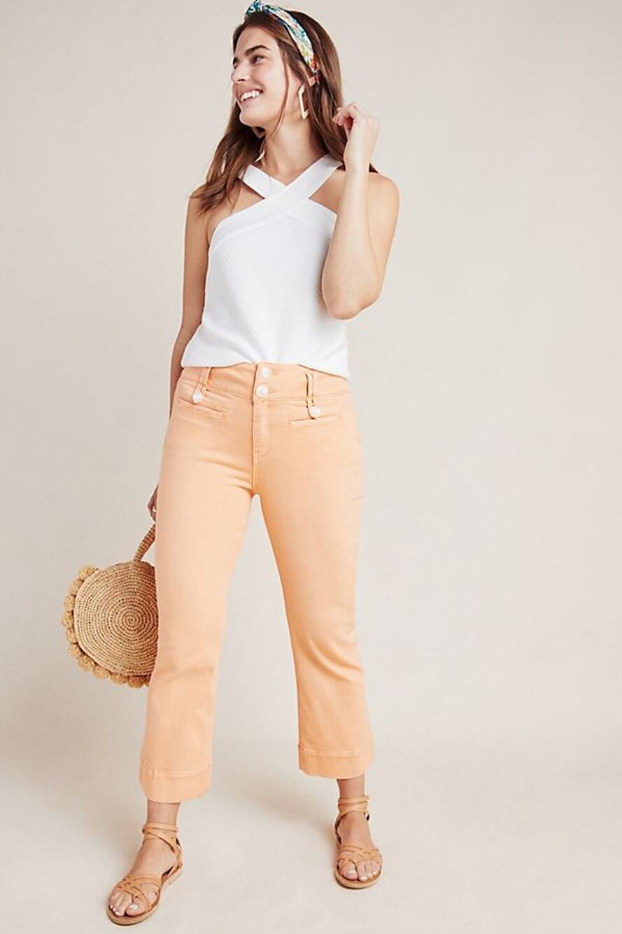 New Anthropologie Pilcro High-Rise Cropped Flare Jeans SIZE 25 Belted Tangerine